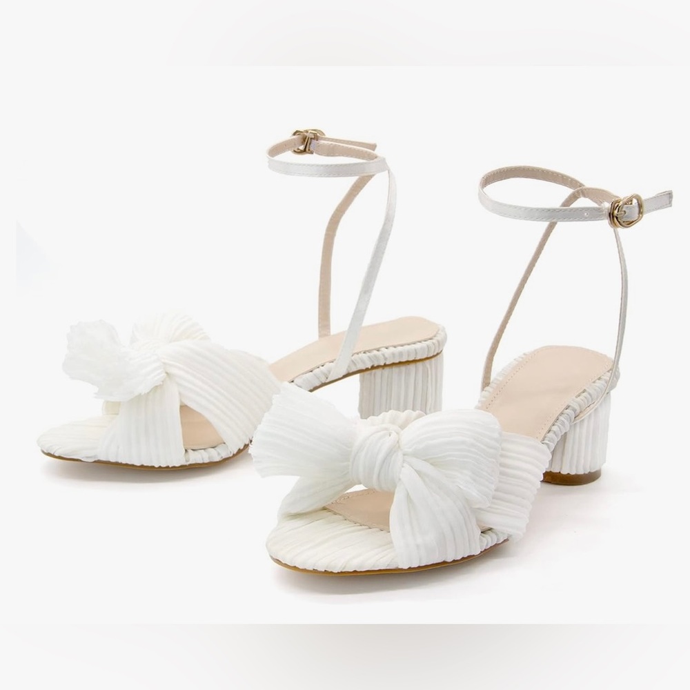 White bow bridal heels